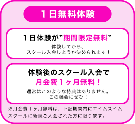 「１日無料体験でおトクに入会しよう」の図解