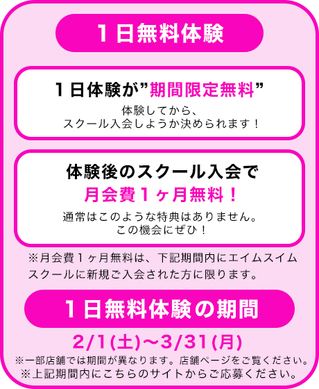 「１日無料体験でおトクに入会しよう」の図解